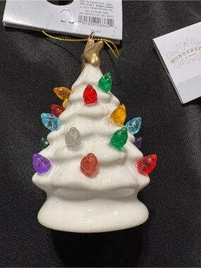 Wondershop White Ceramic Tree Ornament with Multicolor Bulbs